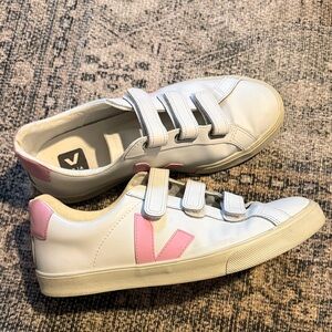 Veja White Sneakers with Pink Accents -Velcro